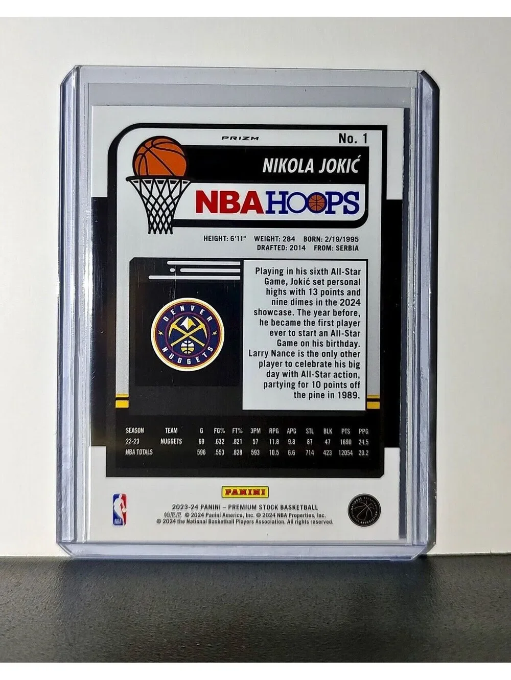 Nikola Jokic 2023-24 Panini Premium Stock NBA Hoops #1 Prizm Refractor Nuggets